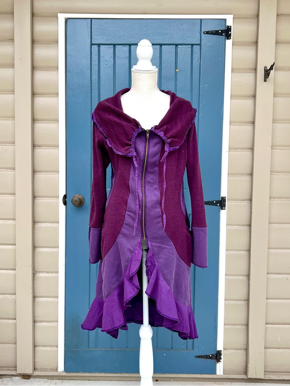 Mishu Boutique Purple Geo Jacket – Steampunk Fairy Ruffle Coat Women’s Size L